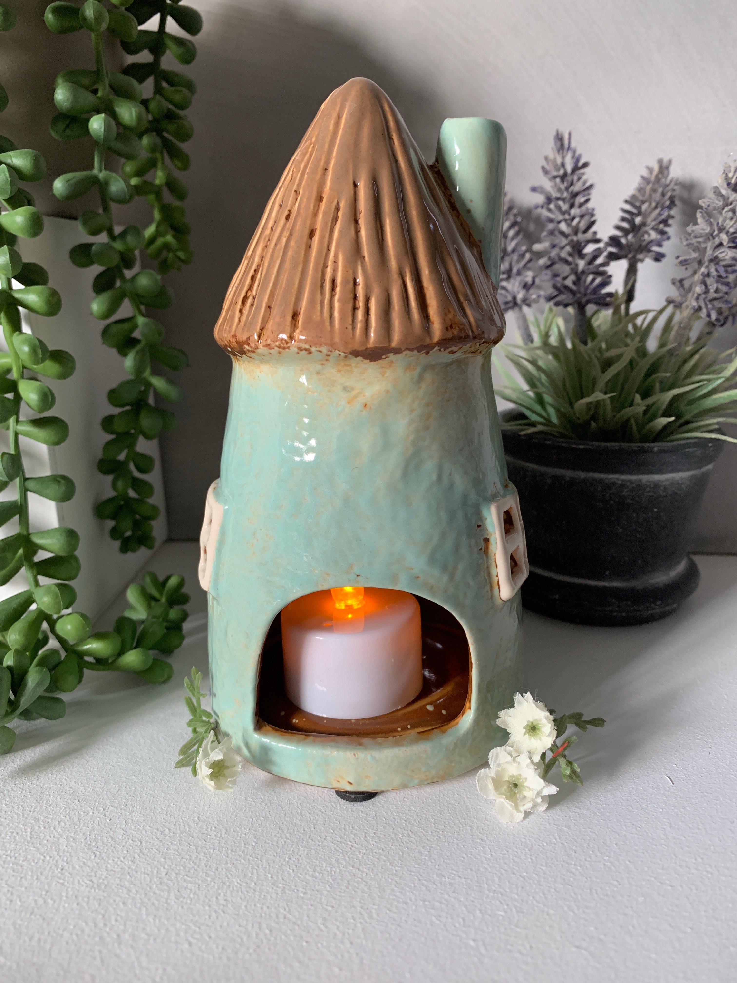 Village Pottery Thatched House Tealight