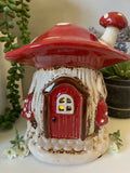 Village Pottery Red Mushroom House Tealight
