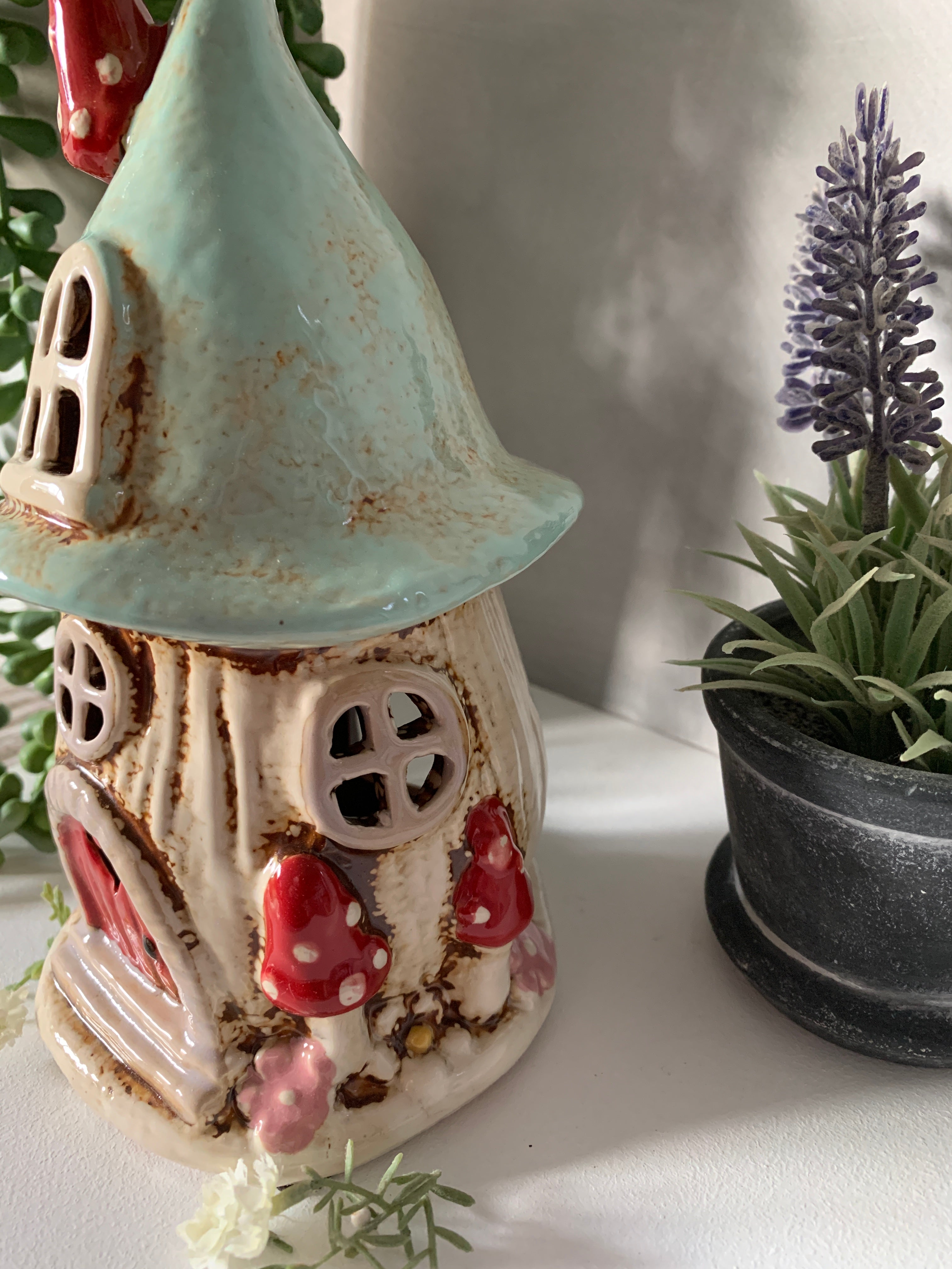 Aqua Mushroom House Tealight Holder