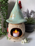 Aqua Mushroom House Tealight Holder