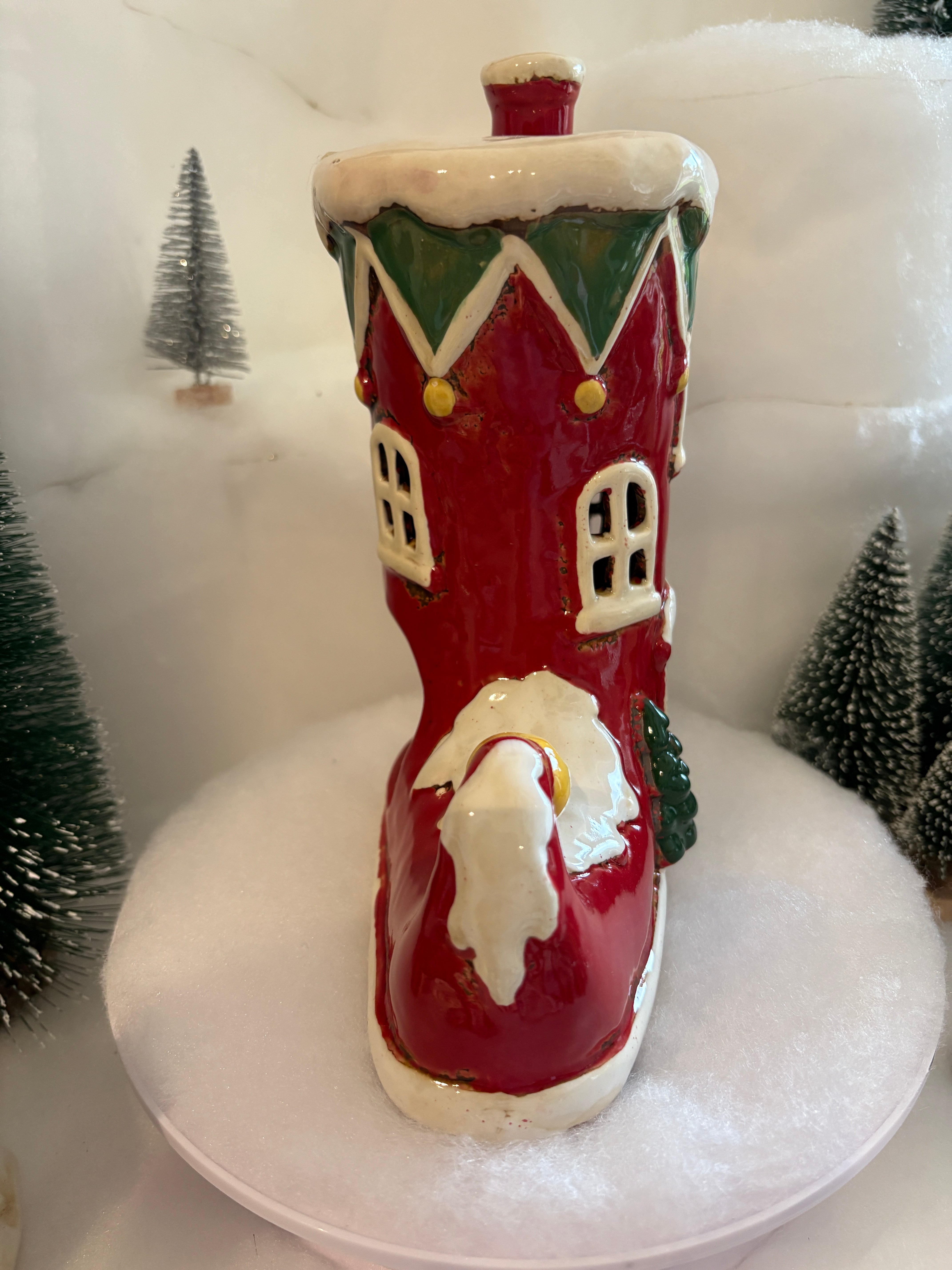 Village Pottery Christmas Elf Boot House