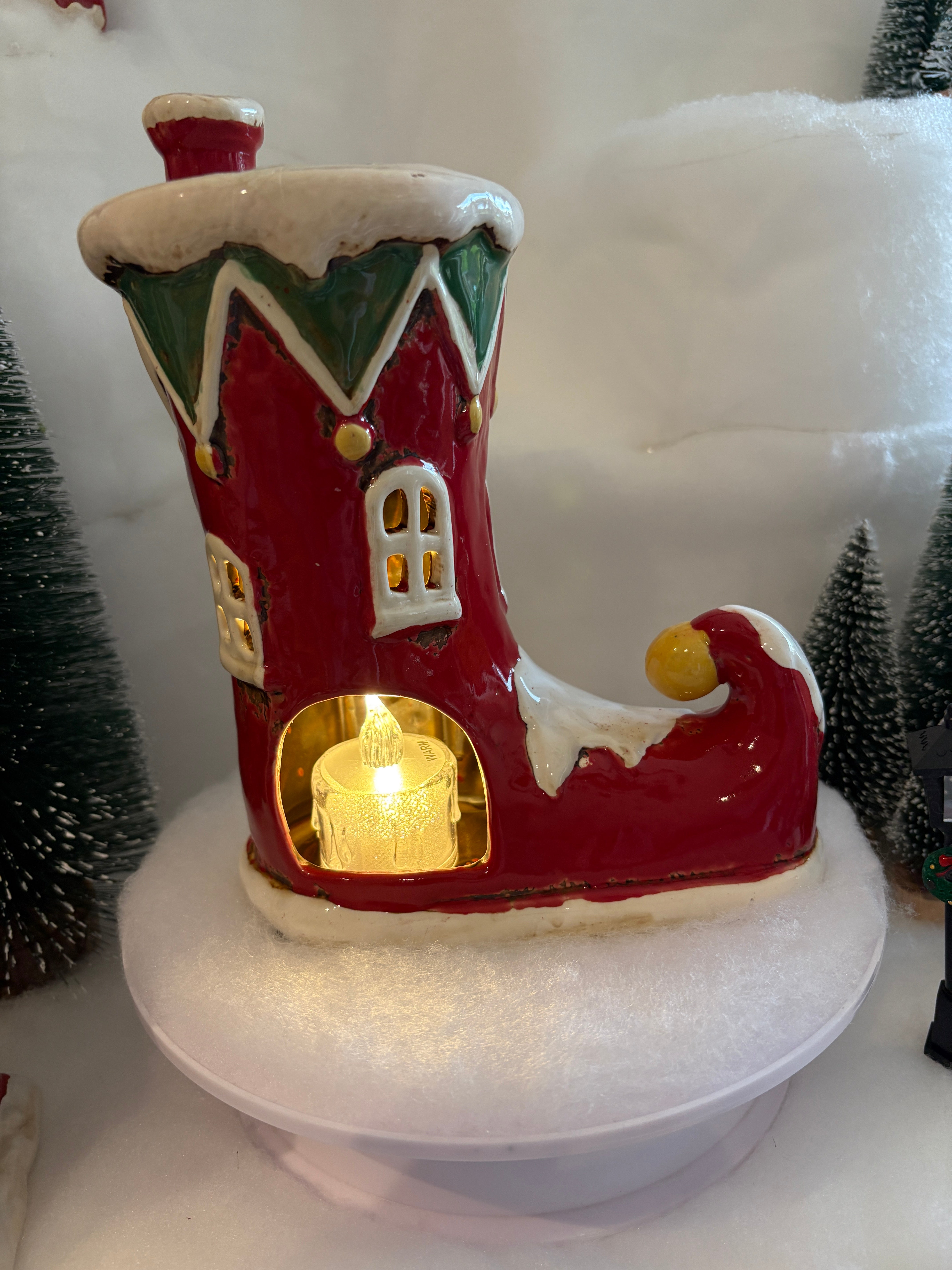 Village Pottery Christmas Elf Boot House