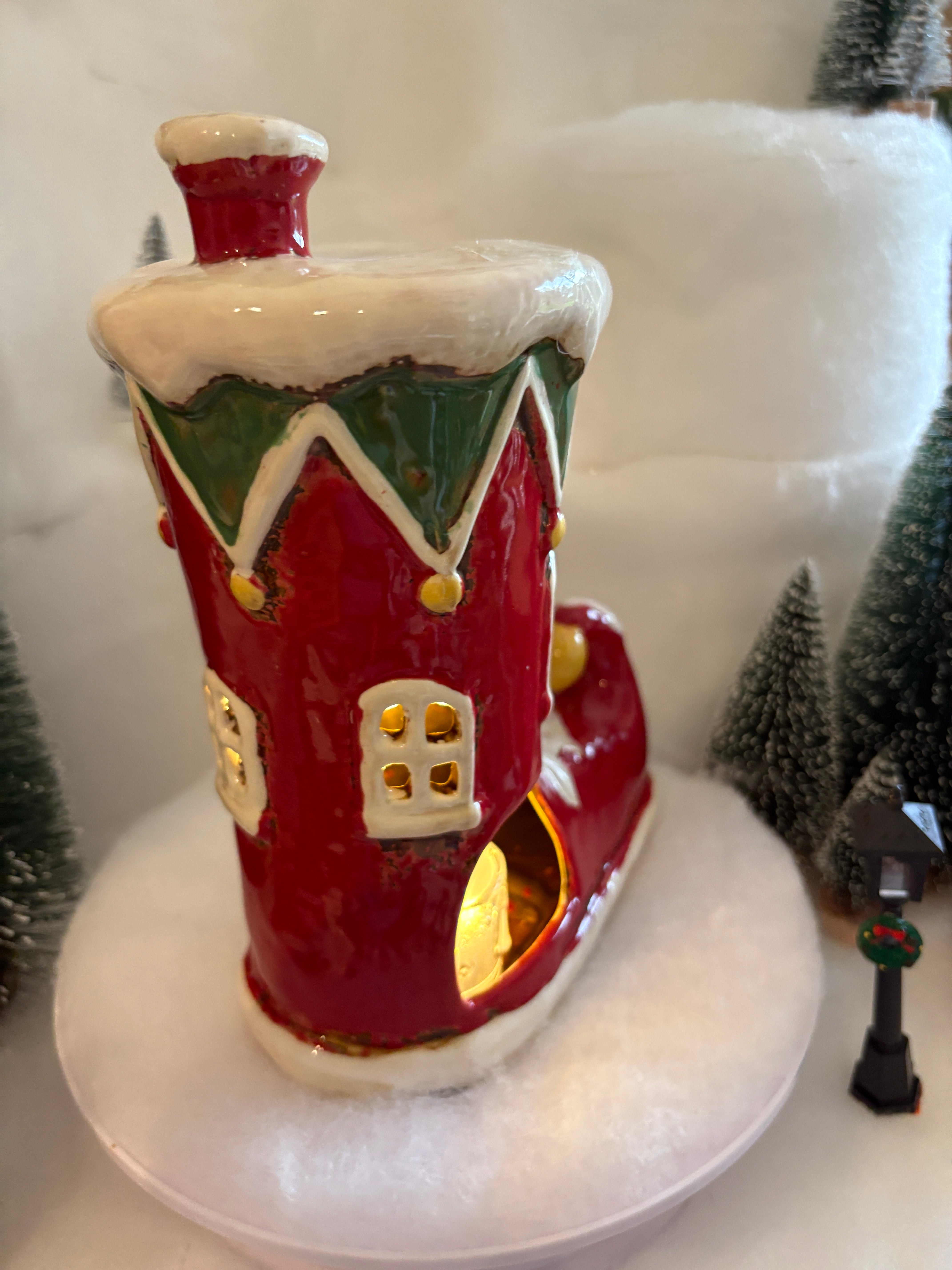 Village Pottery Christmas Elf Boot House