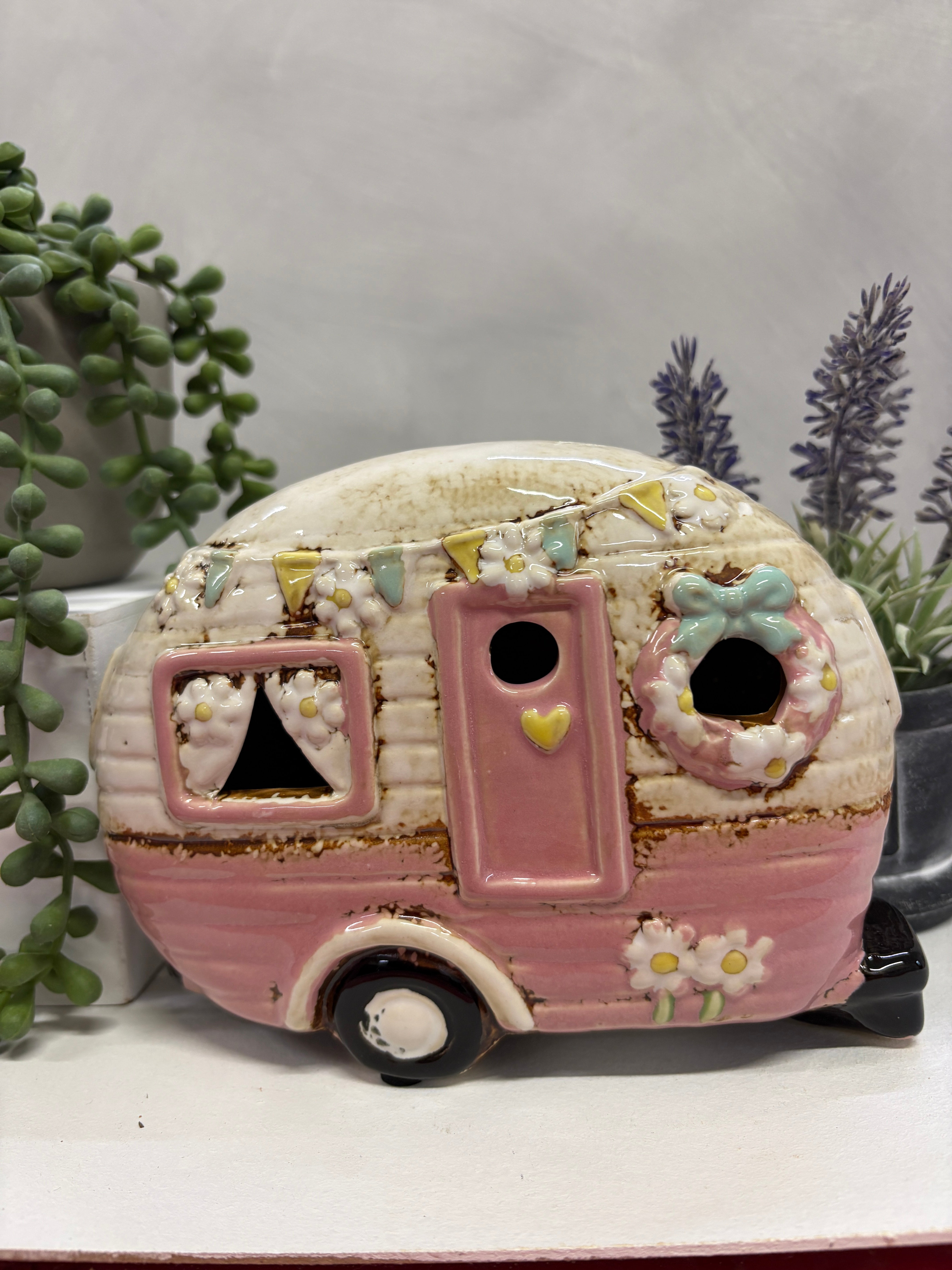 Village Pottery Pink Caravan Tea light Holder