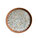 Round Pearlescent Aqua Boho Rattan Tray
