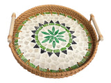 Round Green Boho Rattan Tray