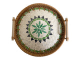 Round Green Boho Rattan Tray