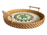 Round Green Boho Rattan Tray