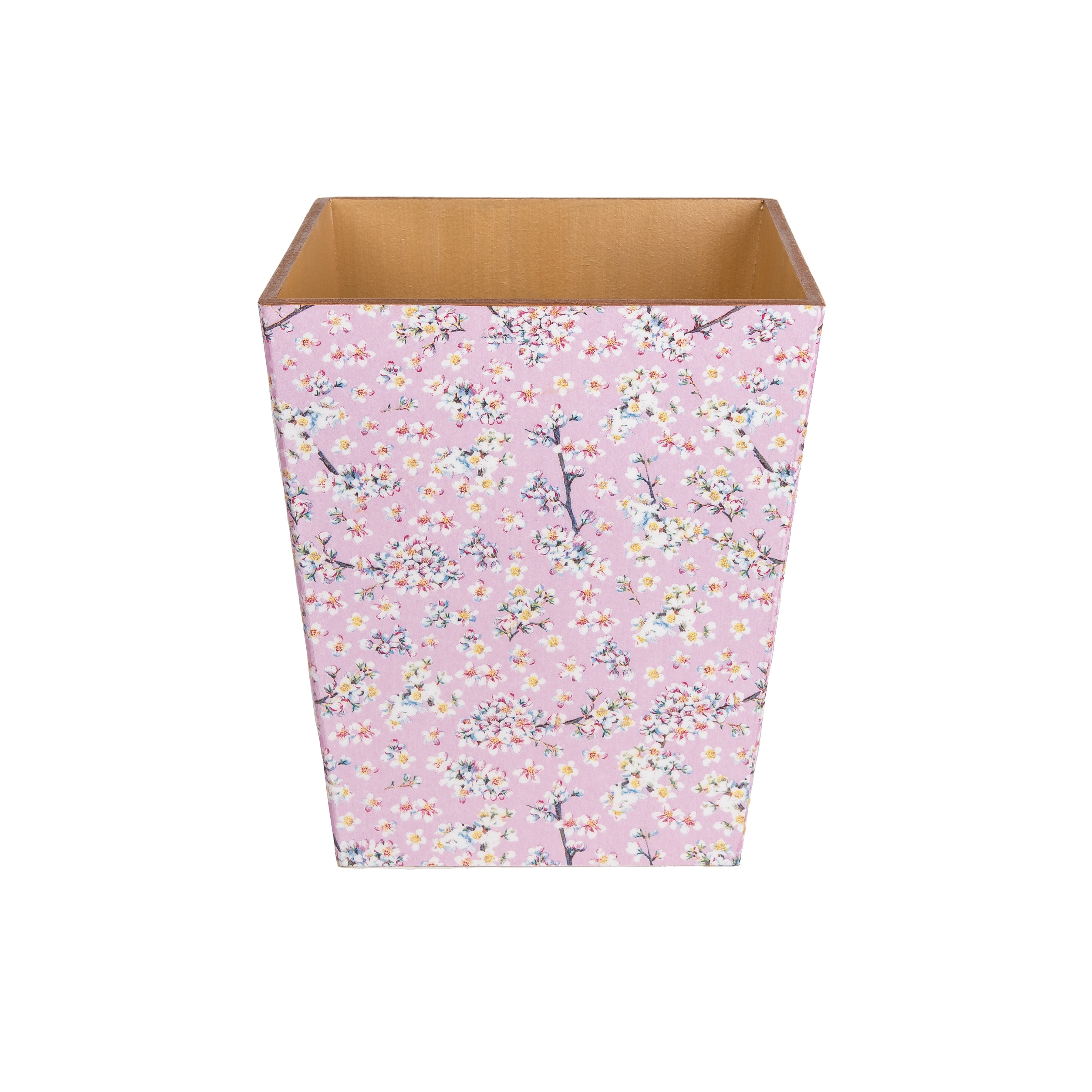 Waste Paper Bin Wooden Pink Blossom