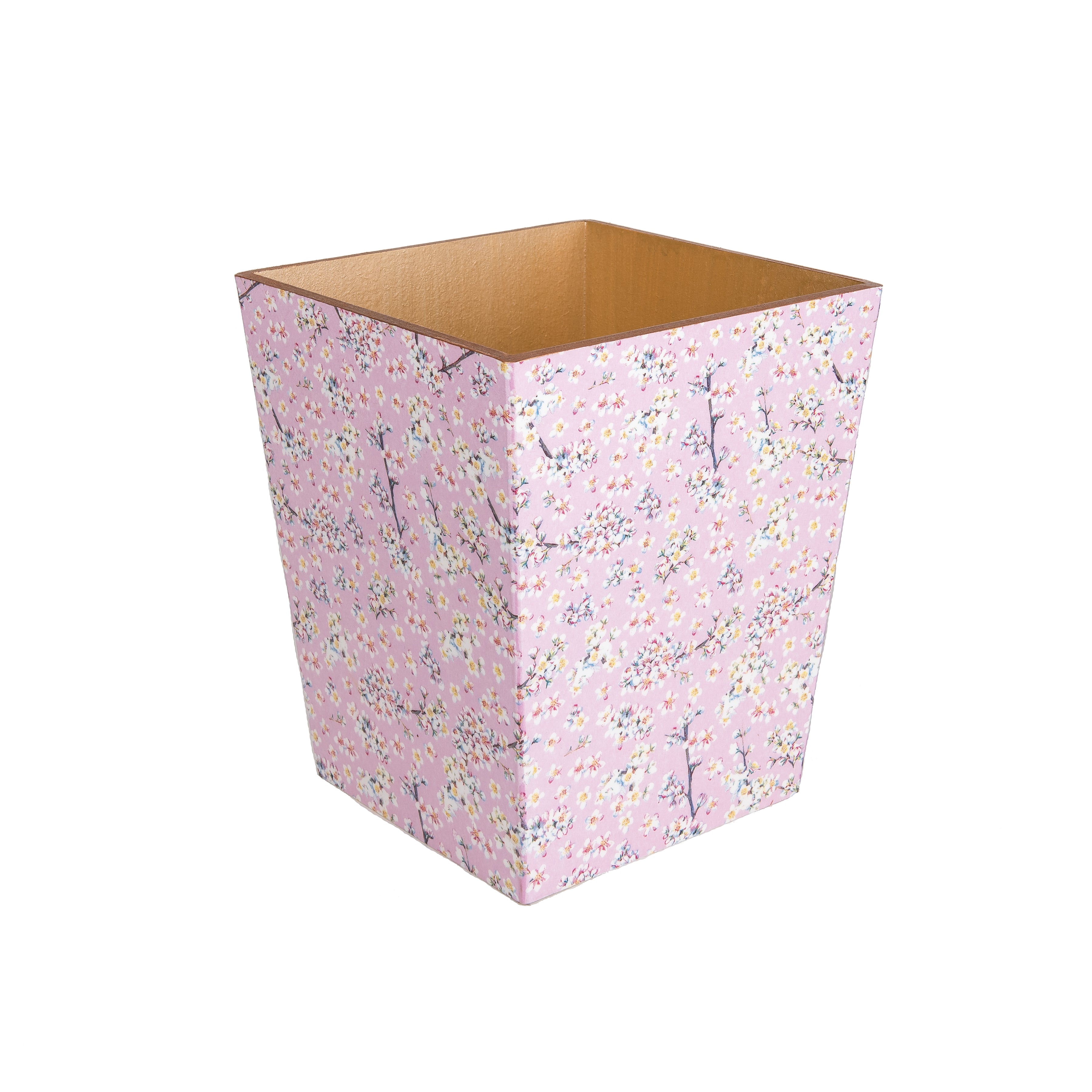 Waste Paper Bin Wooden Pink Blossom