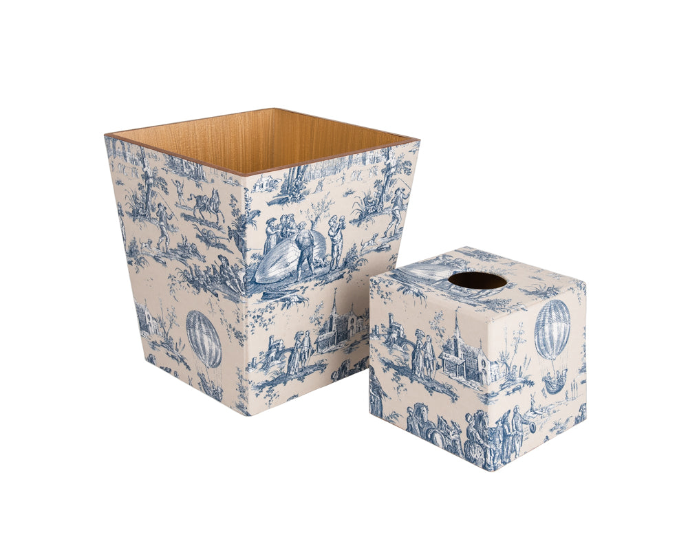 Blue Toile matching Bin & Tissue Box Set