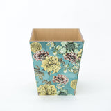 Waste Paper Bin wooden Teal Flowers