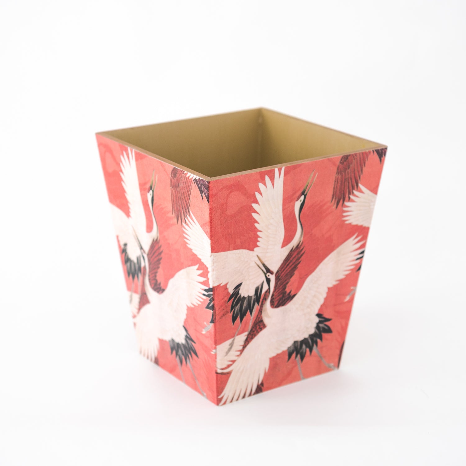 Waste Paper Bin wooden Red Crane