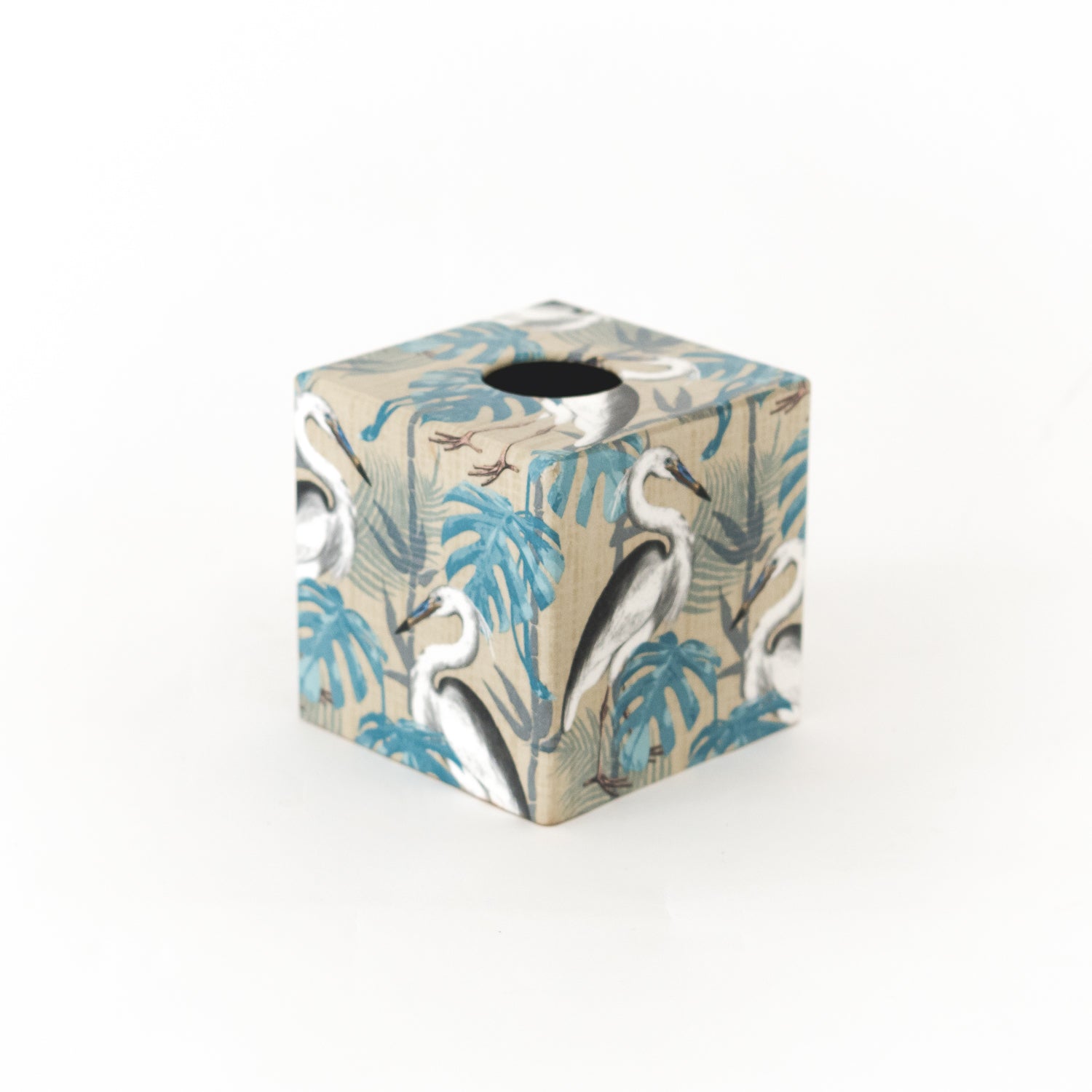 Tissue Box Cover wooden Linen Stork