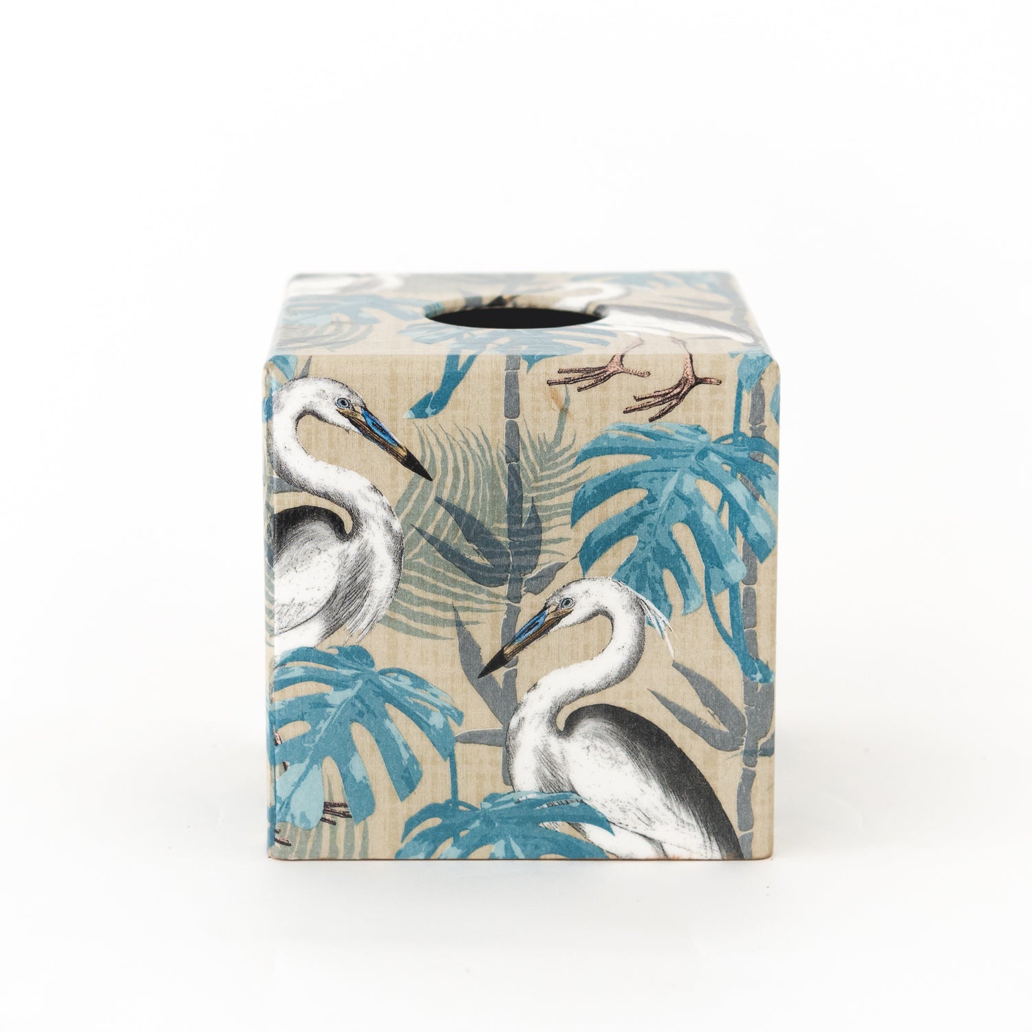 Tissue Box Cover wooden Linen Stork