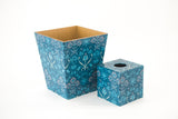 Waste Paper Bin wooden Blue William Morris