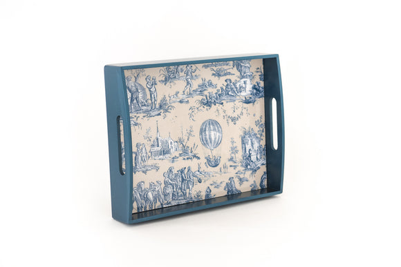 Wooden Serving Tray Blue Toile