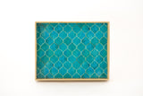 Wooden Serving Tray Turquoise Tile