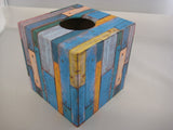 Vintage Blue Wood Tissue Box Cover - Handmade