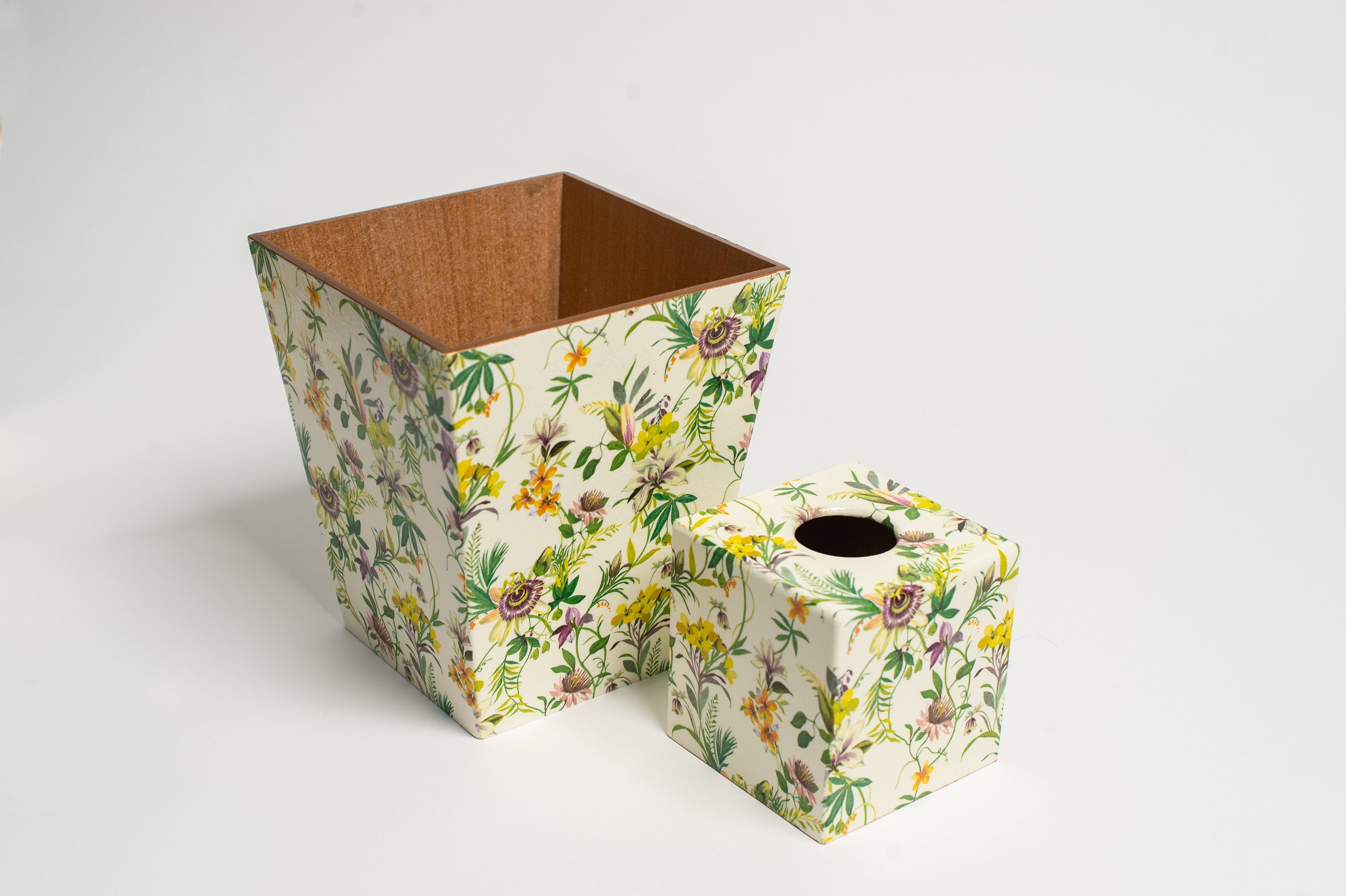 Passion Flower Waste Paper Bin - Handmade