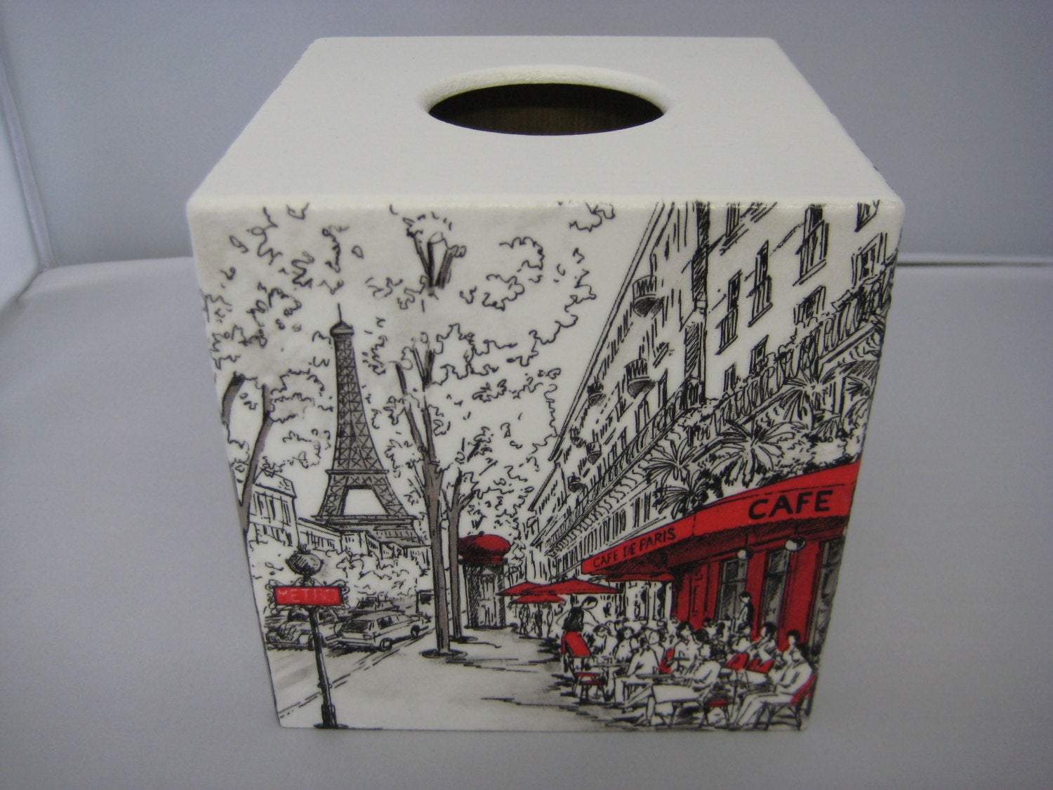 Cafe de Paris Tissue Box Cover - Handmade