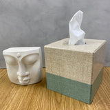 Tissue Box Cover wooden Aqua Hessian