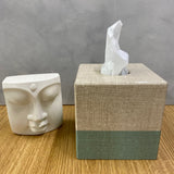 Tissue Box Cover wooden Aqua Hessian