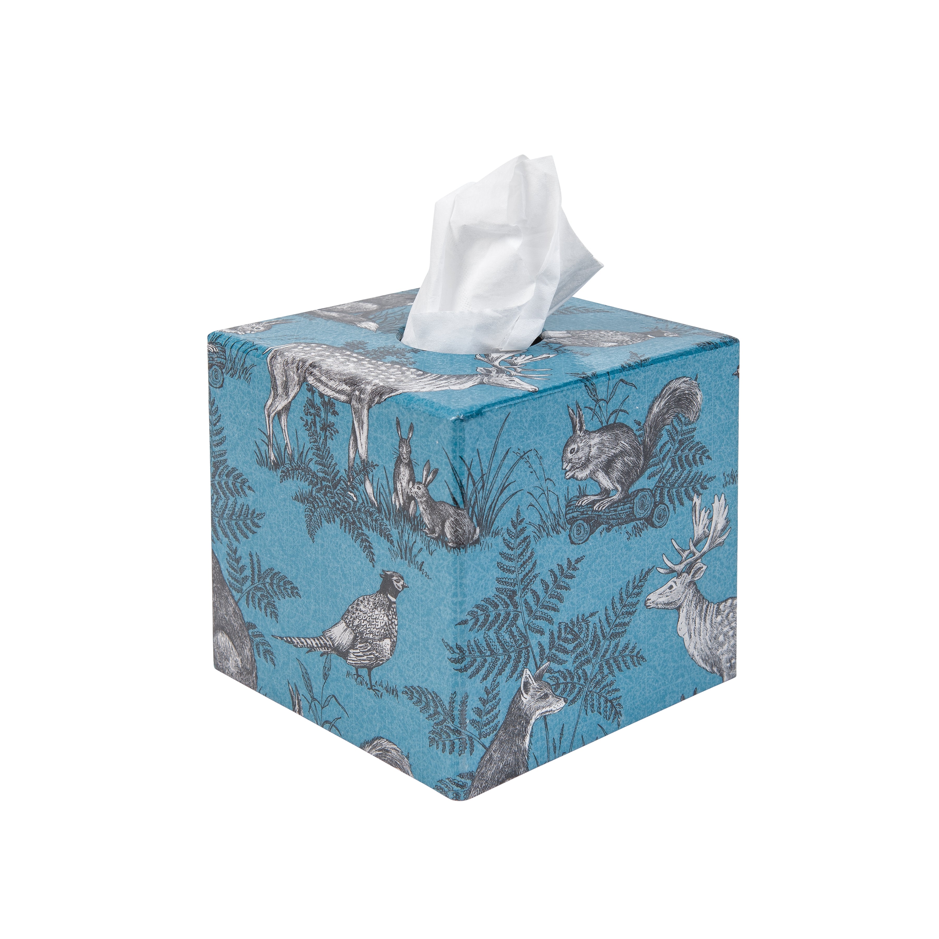 Blue Animal Tissue box cover and waste bin set