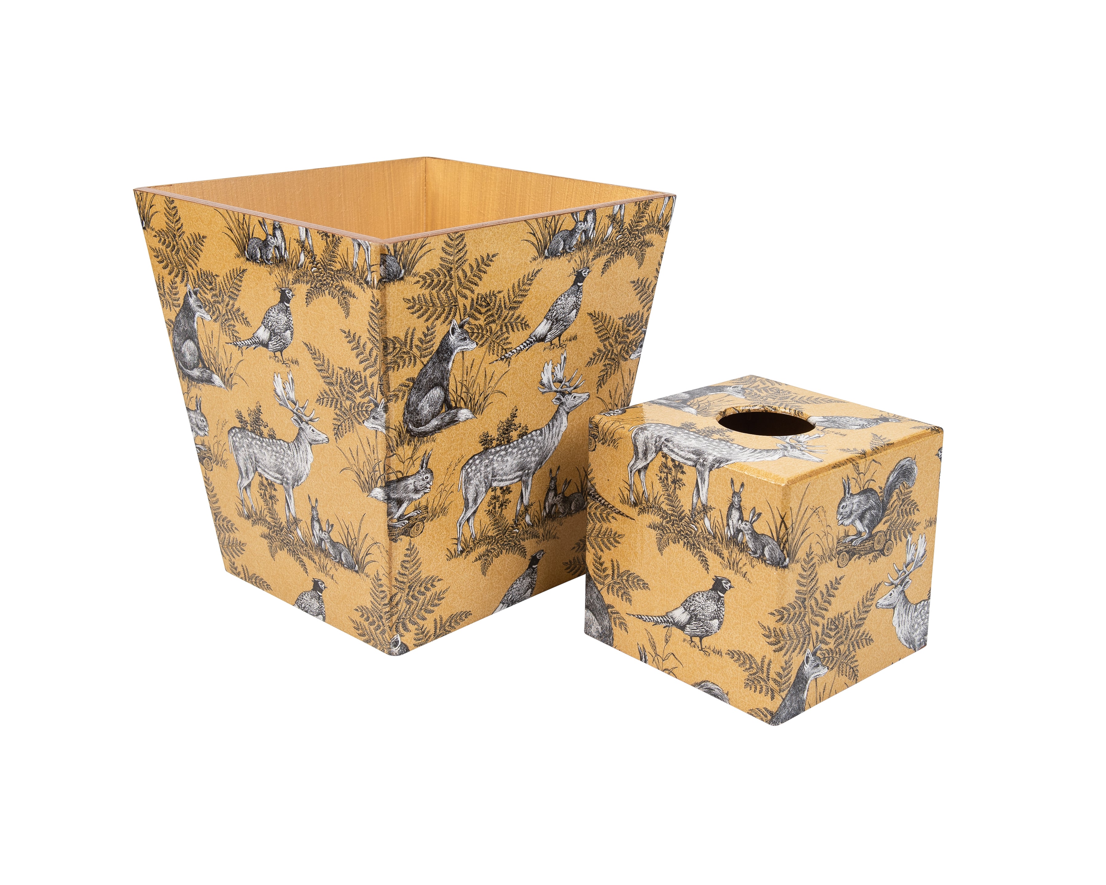 Gold Animal wooden Tissue Box Cover & Matching Waste Bin