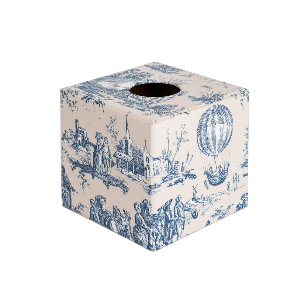 Blue Toile wooden tissue box cover