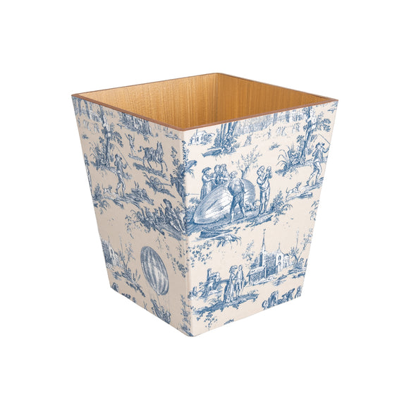 Blue Toile wooden Waste Paper Bin