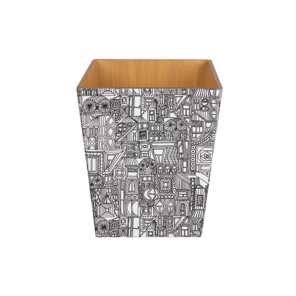 Abstract Black wooden Waste Paper Bin