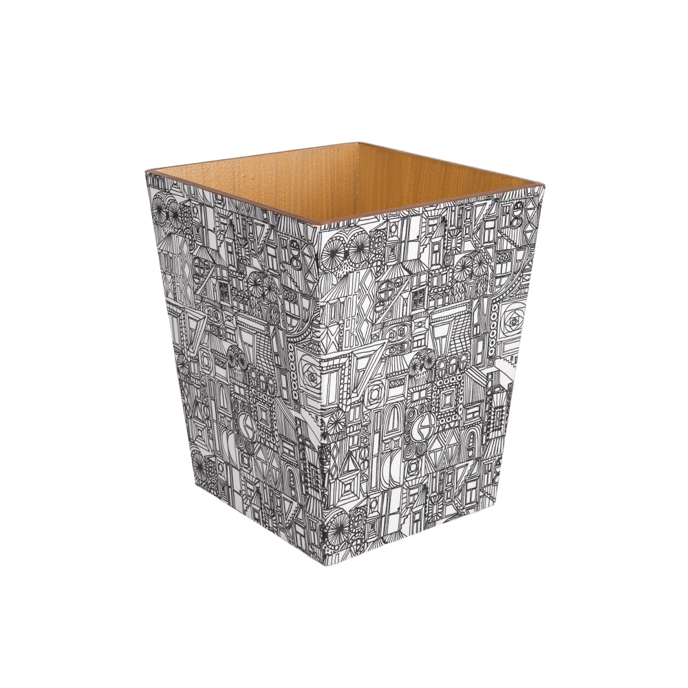 Abstract Black wooden Waste Paper Bin