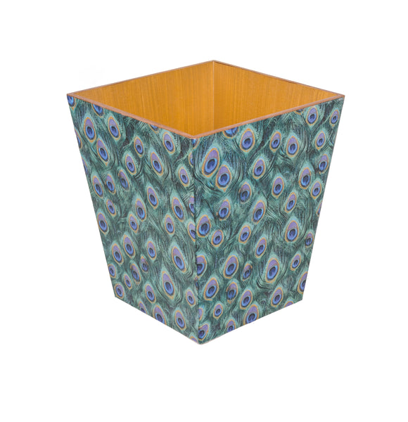 Waste Paper Bin wooden Peacock Feathers