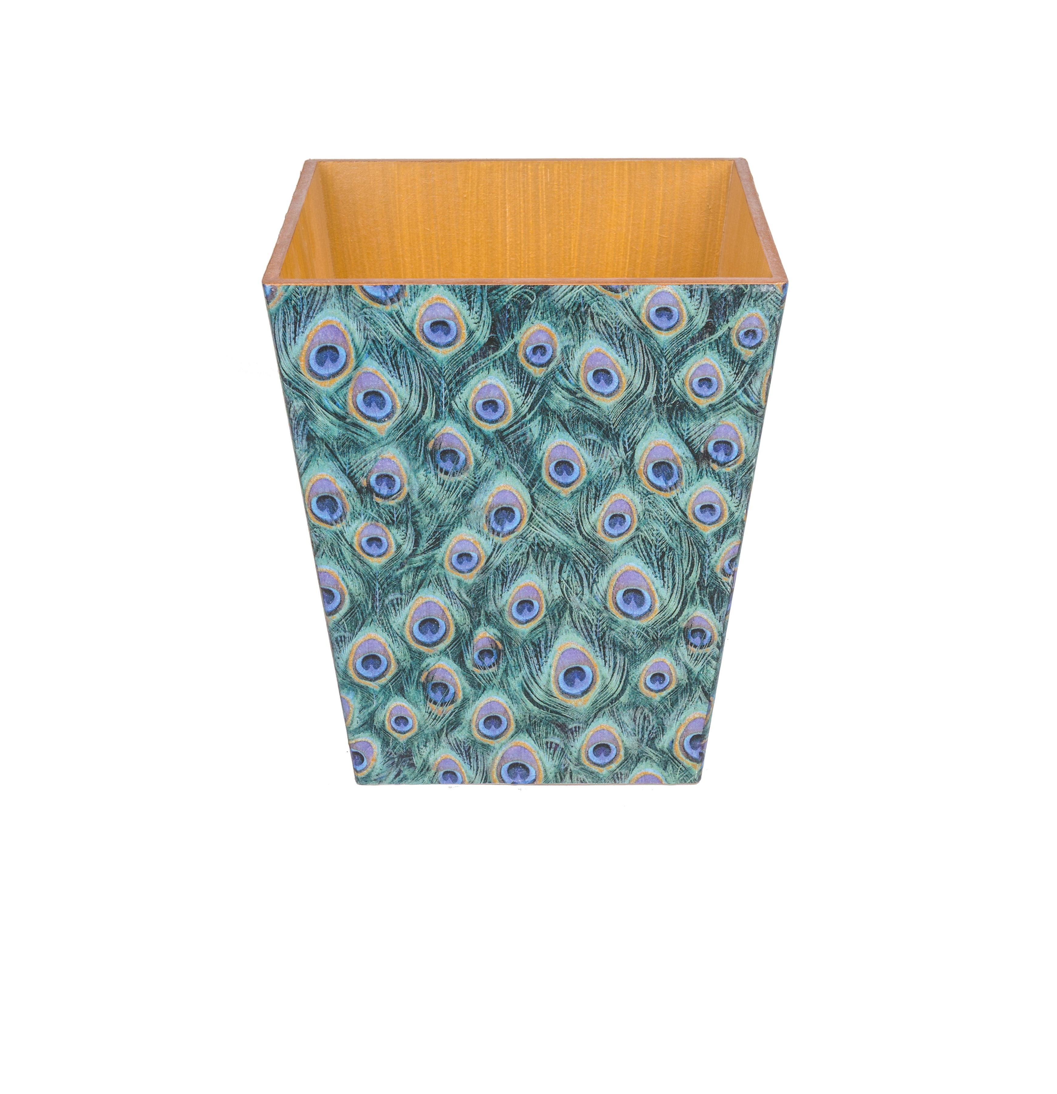 Waste Paper Bin wooden Peacock Feathers